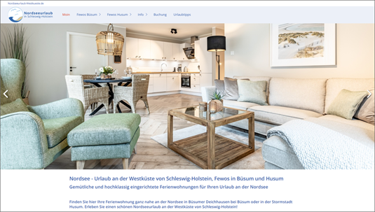 Das Bild zeigt einen Screenshot der Homepage. Tom Gries | Webdesign auf Eiderstedt mit CMS Zeta Producer 17